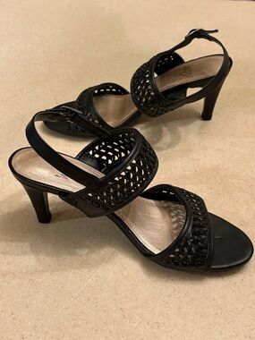 Impo Black Strappy Woven Heeled Sandals - Women